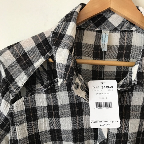 Free People Checkered Plaid Lace Up Shirt NWT - Picture 7 of 8